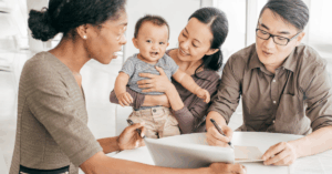 Family receiving insurance tips for occupational therapy